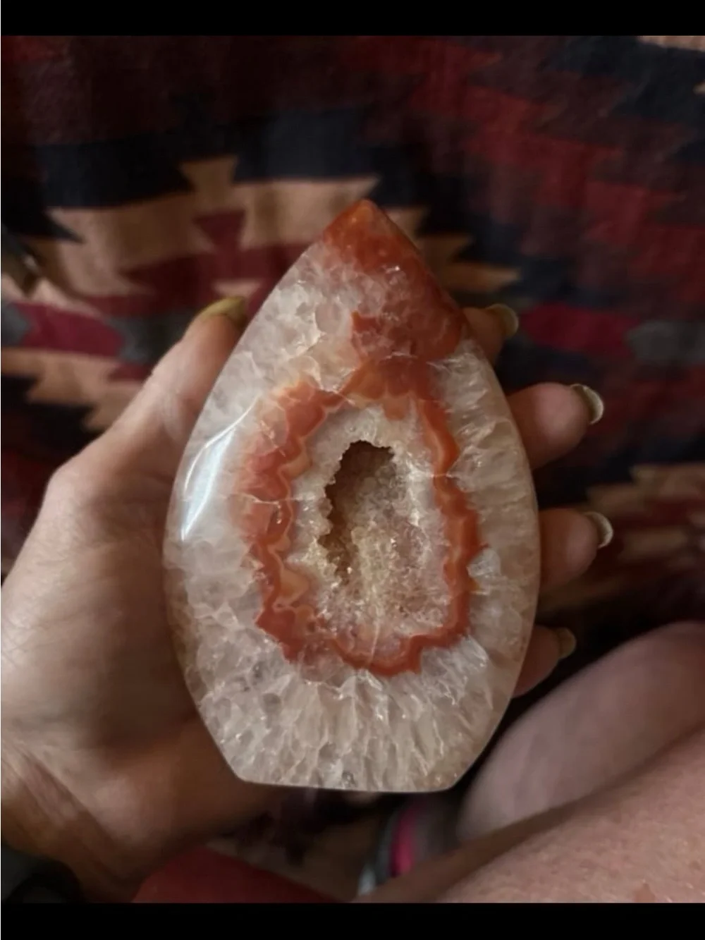 Polished Red and Cream Agate Geode Decorative Accent